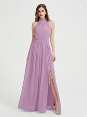 High Neck Full Length Dress with Slit Wisteria