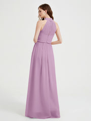 High Neck Full Length Dress with Slit Wisteria
