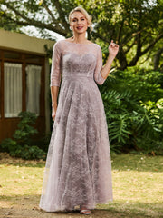 A-line Lace Half Sleeves Pleated Dress Dusk