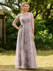 A-line Lace Half Sleeves Pleated Dress Dusk