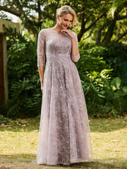 A-line Lace Half Sleeves Pleated Dress Dusk