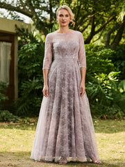 A-line Lace Half Sleeves Pleated Dress Dusk