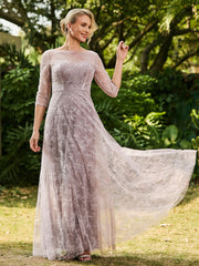 A-line Lace Half Sleeves Pleated Dress Dusk