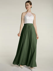 Ivory Lace Top Chiffon Buttom Dress Olive Green