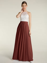 Ivory Lace Top Chiffon Buttom Dress Terracotta