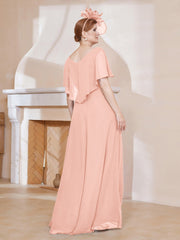 V-Neck Flutter Sleeves Chiffon Pleated Dress Coral Plus Size