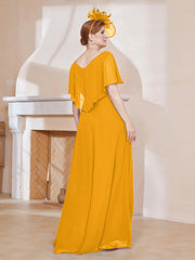 V-Neck Flutter Sleeves Chiffon Pleated Dress Tangerine Plus Size