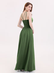 Halter Chiffon Dresses with Double StrapS Olive Green