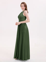 Halter Chiffon Dresses with Double StrapS Olive Green