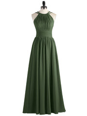 Halter Chiffon Dresses with Double StrapS Olive Green