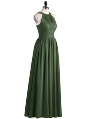 Halter Chiffon Dresses with Double StrapS Olive Green