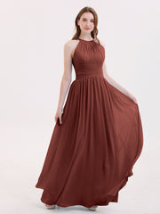Halter Chiffon Dresses with Double StrapS Terracotta