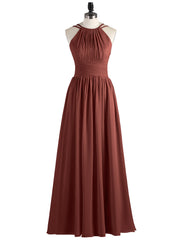 Halter Chiffon Dresses with Double StrapS Terracotta