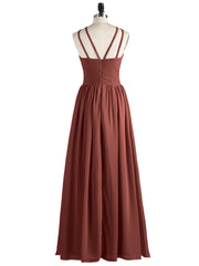 Halter Chiffon Dresses with Double StrapS Terracotta
