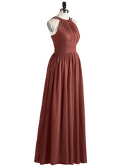 Halter Chiffon Dresses with Double StrapS Terracotta