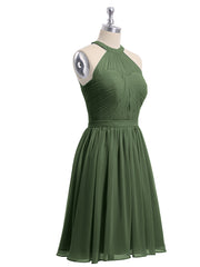Short Halter Chiffon Bridesmaid Gown Olive Green