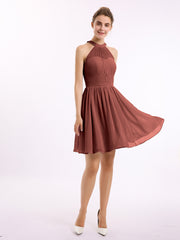 Short Halter Chiffon Bridesmaid Gown Terracotta
