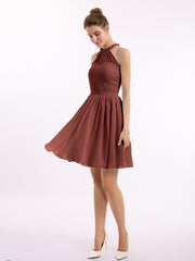 Short Halter Chiffon Bridesmaid Gown Terracotta