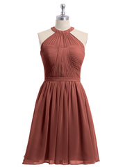 Short Halter Chiffon Bridesmaid Gown Terracotta