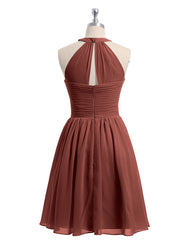 Short Halter Chiffon Bridesmaid Gown Terracotta