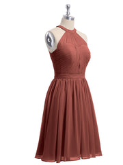 Short Halter Chiffon Bridesmaid Gown Terracotta