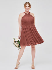 Short Halter Chiffon Bridesmaid Gown Terracotta