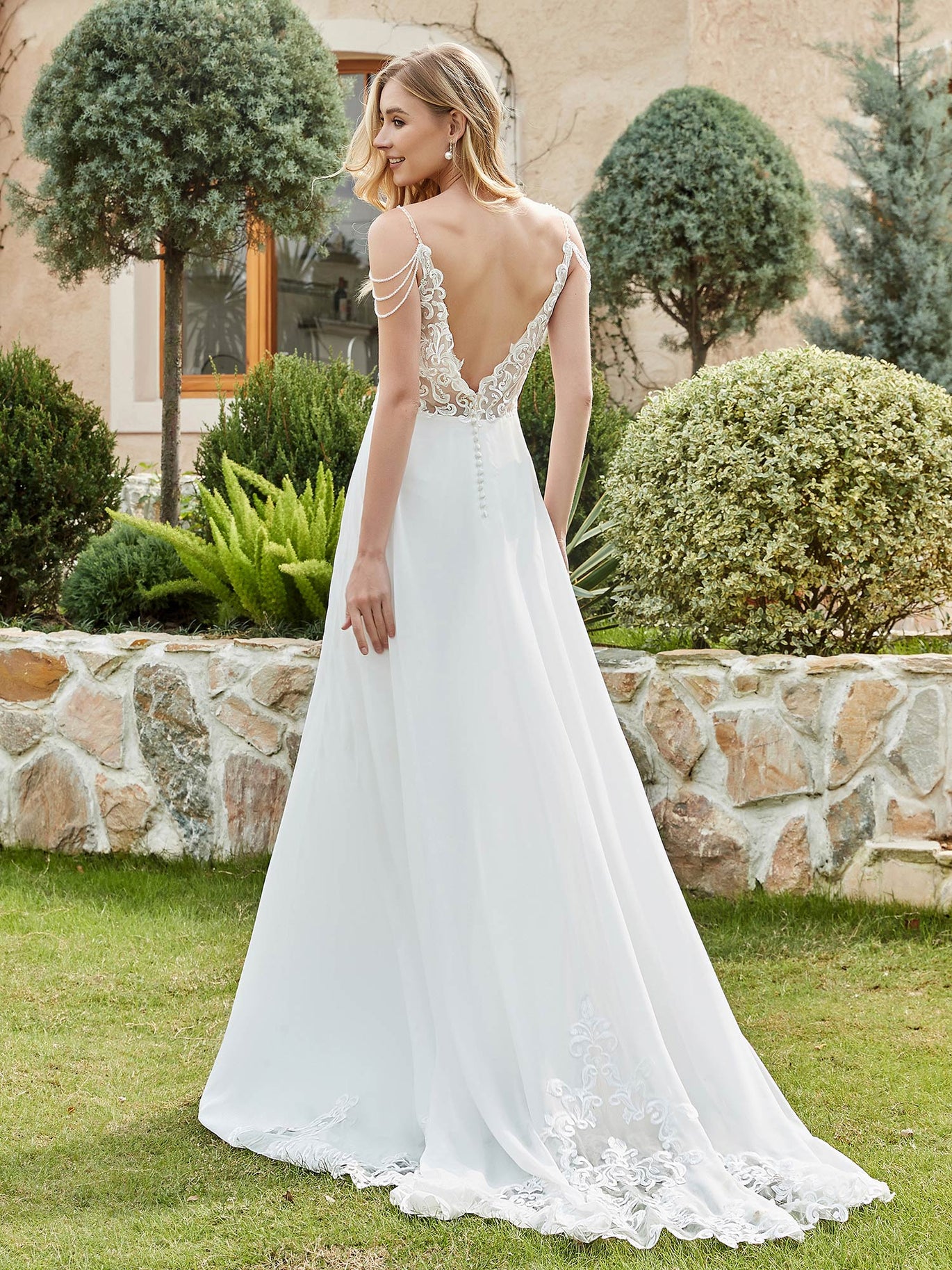 sachin and babi light blue dress BABARONI Chiffon Lace White Wedding Dresses A-line Plunging V-Neck  Sweep/Brush Train Spaghetti Straps – BABARONI UK