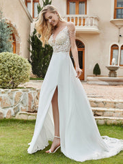 Lace Bodice Spaghetti Strap A-line Wedding Dress Ivory