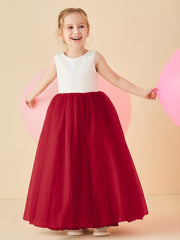 Scoop Neckline V-Back Floor-length Flower Girl Dress Burgundy