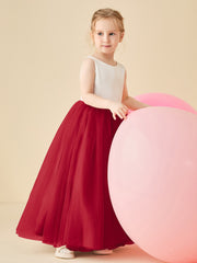 Scoop Neckline V-Back Floor-length Flower Girl Dress Burgundy