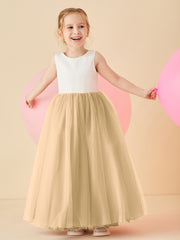 Scoop Neckline V-Back Floor-length Flower Girl Dress Champagne