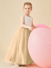 Scoop Neckline V-Back Floor-length Flower Girl Dress Champagne