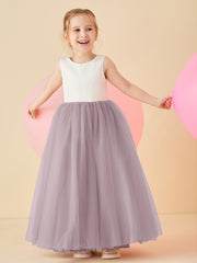 Scoop Neckline V-Back Floor-length Flower Girl Dress Dusk