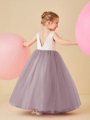 Scoop Neckline V-Back Floor-length Flower Girl Dress Dusk