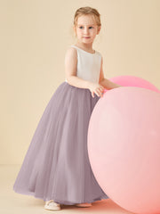 Scoop Neckline V-Back Floor-length Flower Girl Dress Dusk