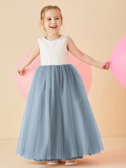 Scoop Neckline V-Back Floor-length Flower Girl Dress Dusty Blue