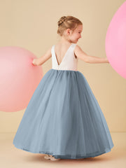 Scoop Neckline V-Back Floor-length Flower Girl Dress Dusty Blue