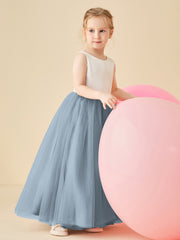 Scoop Neckline V-Back Floor-length Flower Girl Dress Dusty Blue