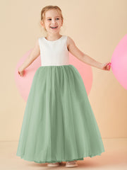 Scoop Neckline V-Back Floor-length Flower Girl Dress Dusty Sage