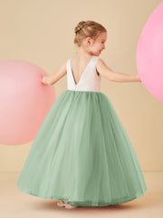 Scoop Neckline V-Back Floor-length Flower Girl Dress Dusty Sage