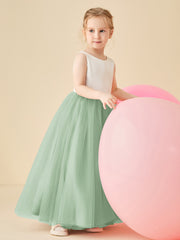 Scoop Neckline V-Back Floor-length Flower Girl Dress Dusty Sage