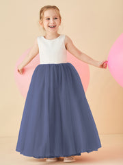 Scoop Neckline V-Back Floor-length Flower Girl Dress Periwinkle