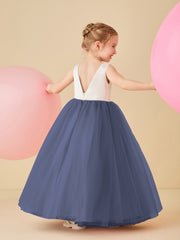 Scoop Neckline V-Back Floor-length Flower Girl Dress Periwinkle
