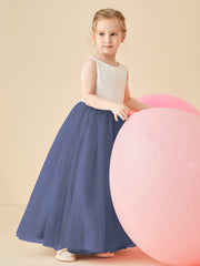 Scoop Neckline V-Back Floor-length Flower Girl Dress Periwinkle