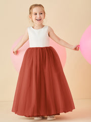 Scoop Neckline V-Back Floor-length Flower Girl Dress Rust