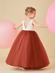 Scoop Neckline V-Back Floor-length Flower Girl Dress Rust