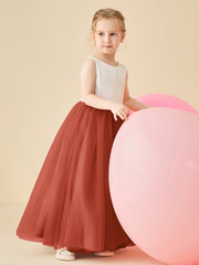 Scoop Neckline V-Back Floor-length Flower Girl Dress Rust
