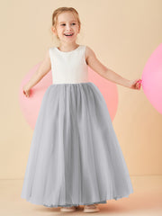 Scoop Neckline V-Back Floor-length Flower Girl Dress Silver