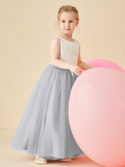 Scoop Neckline V-Back Floor-length Flower Girl Dress Silver