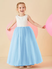 Scoop Neckline V-Back Floor-length Flower Girl Dress Sky Blue
